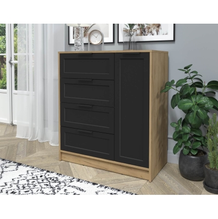 Тумба Тренд КТ-Т90 (Дуб золотой ЛДСП/ Черный ЛМДФ) Ш900 В1020 Г451